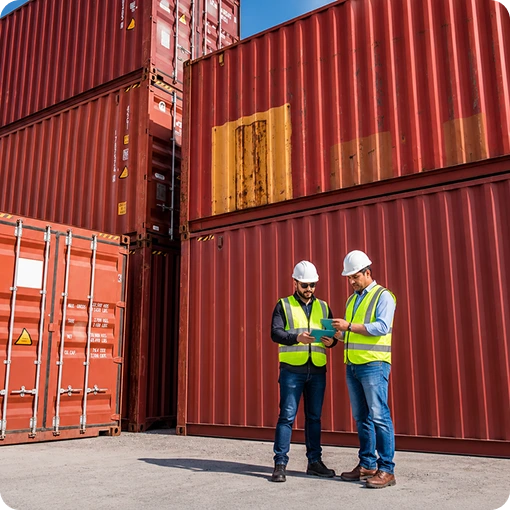 Profissionais de segurança entre contêineres
